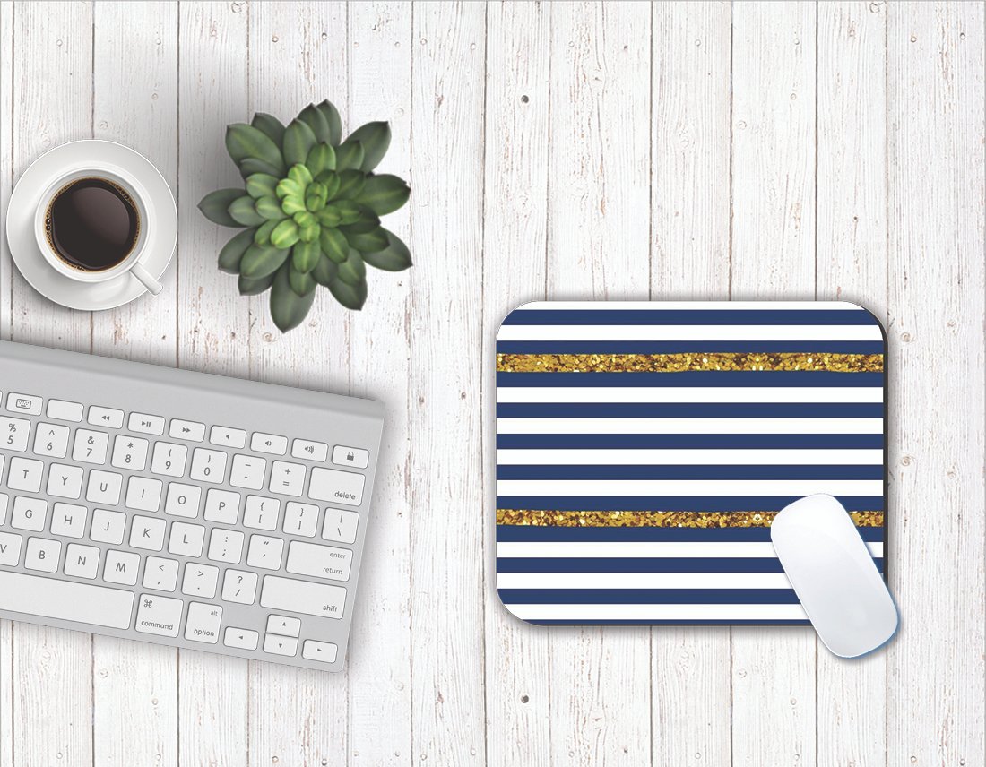 Fantaboy Gold Blue Stripe Print Mouse Pad